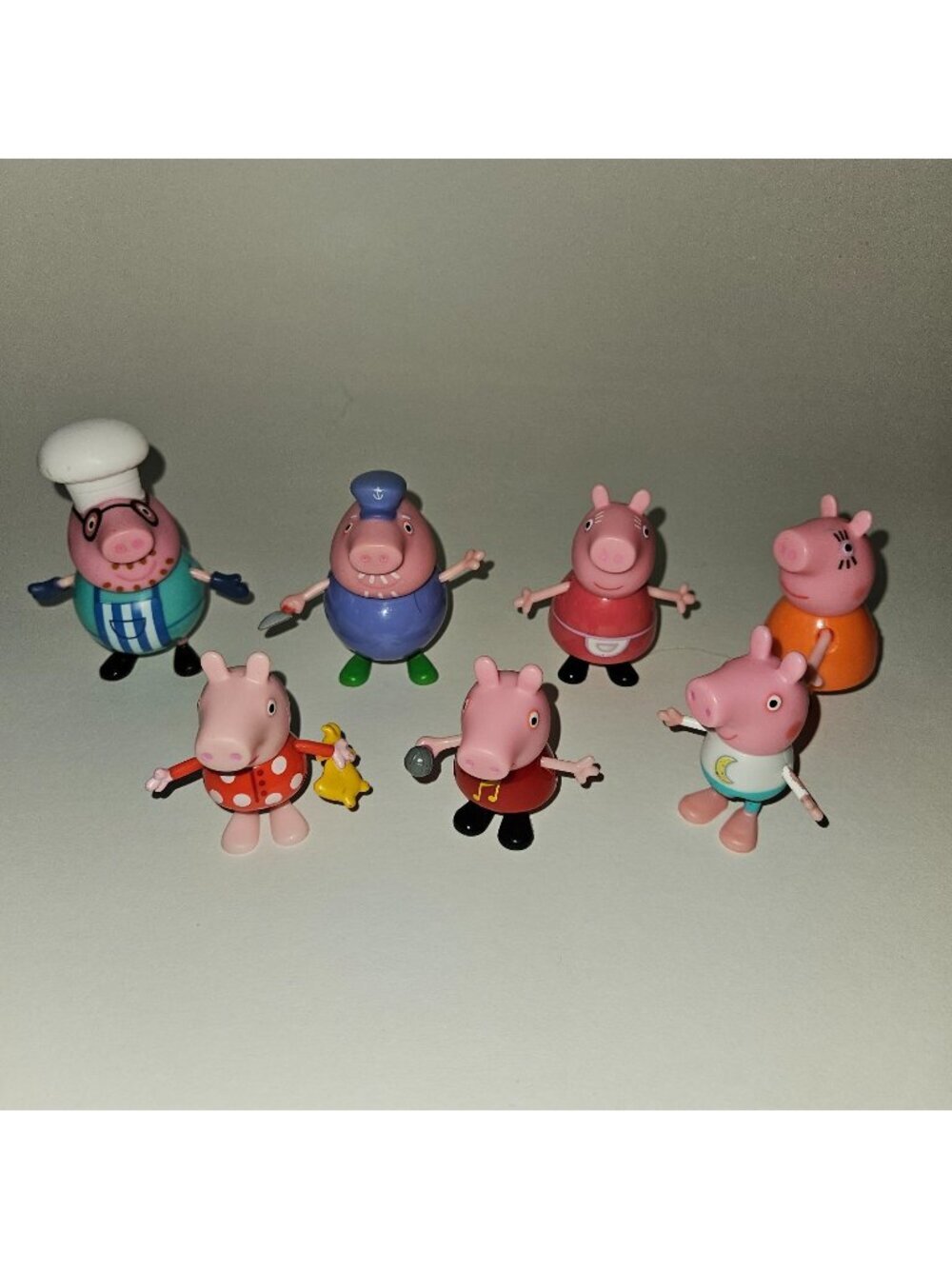 7 Peppa Pig Toy Figure Lot Plastic Chef Daddy Grandpa Mummy Music Bedtime HTF